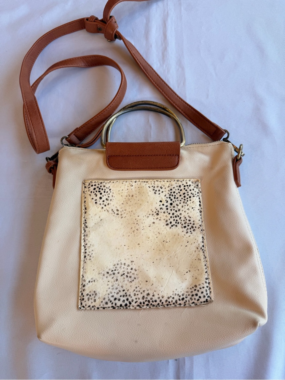 Altar'd State Cream Tote with Tan Leather Accents